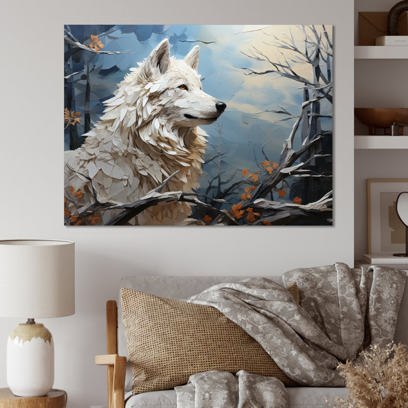 «Wolf Wolf In Winter Patchwork I», reproduction d'art sur toile, H 16 po x l 32 po x P 1 po, Toile tendue