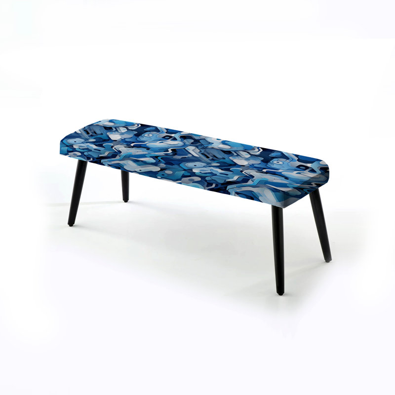 Blue Futuristic Stealth - Camouflage Upholstered Black Bench