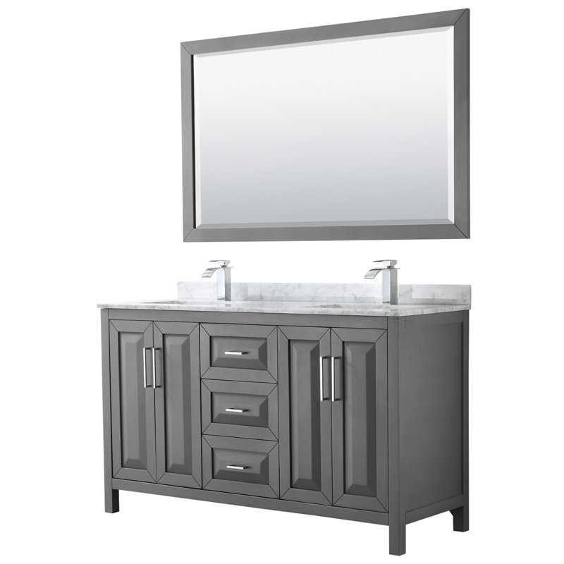 Daria 60'' W Double Vanity, Carrara Cultured Marble, Dark Gray, Polished Chrome