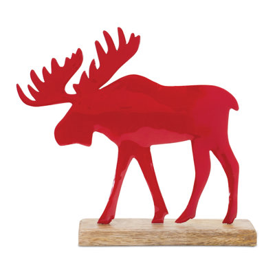 Silhouette d'orignal en métal avec base en bois (ensemble de 2)