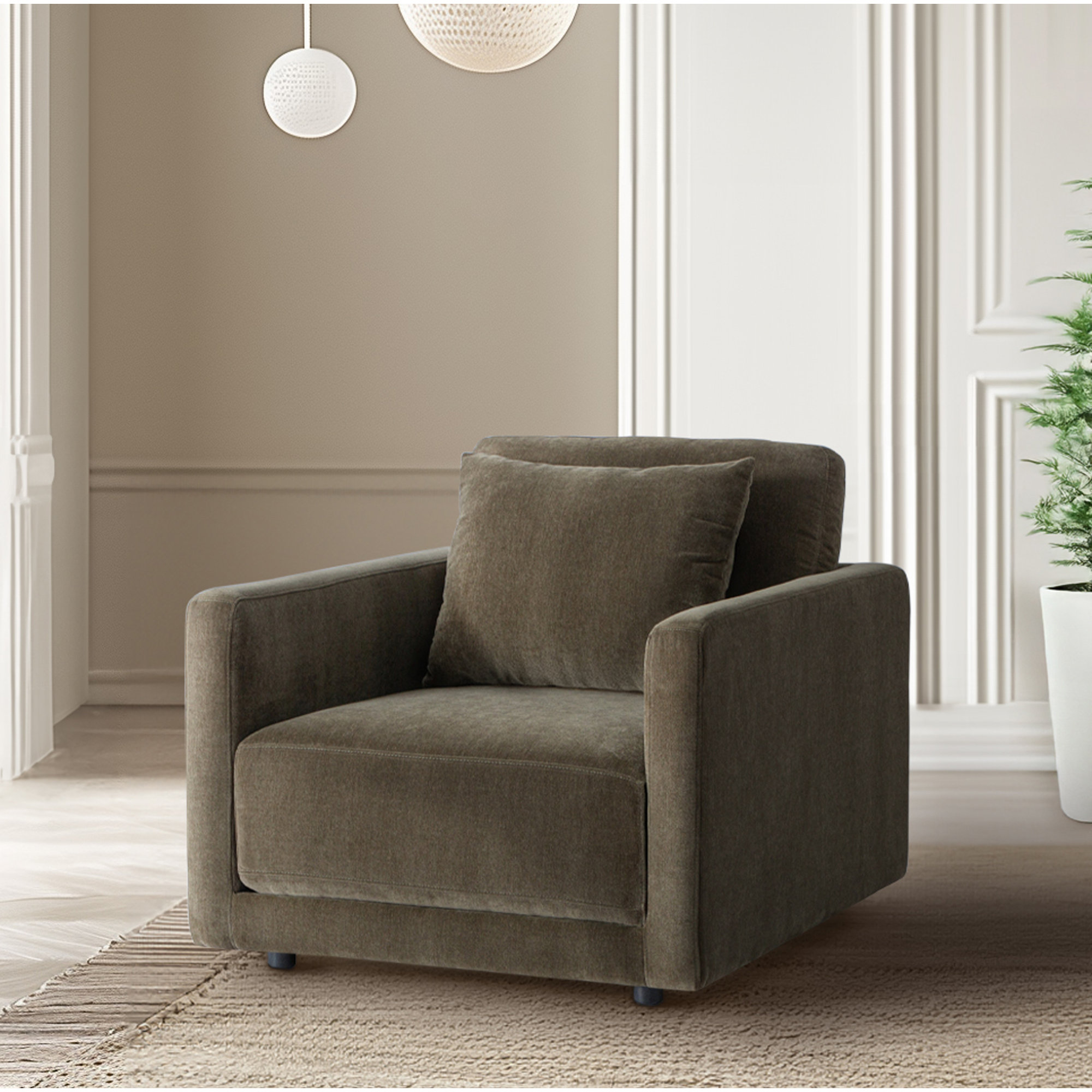 Kenji Upholstered Armchair, Olive Green Performance Chenille