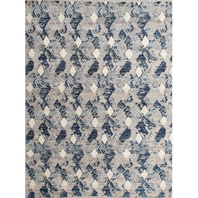 Wool Geometric Area Rug in Blue