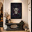 Impression sur toile gothique crâne gothique avec couronne de plumes noires et mauve-1124009322