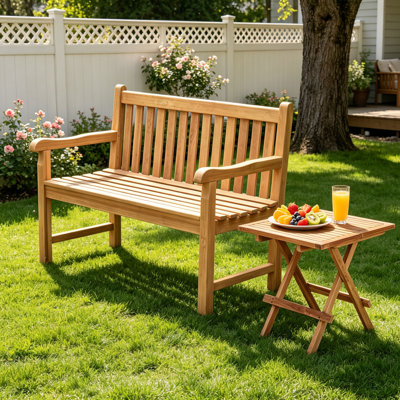Ensemble de salon de jardin Aikam en teck pour 2 personnes avec table carrée pliante