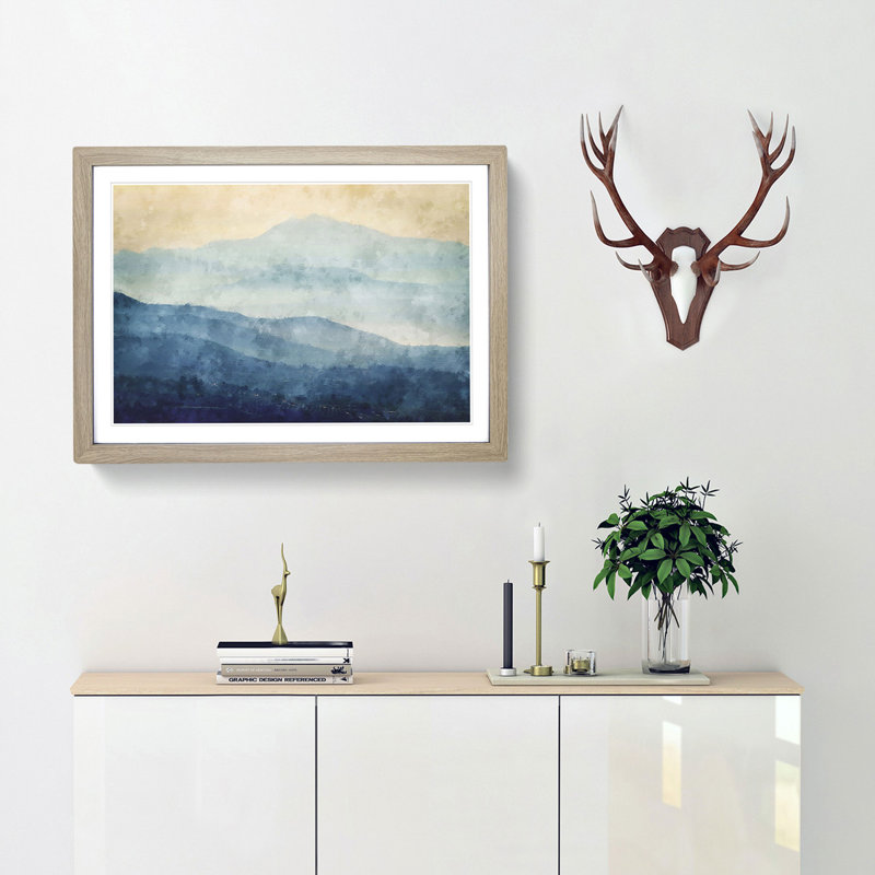 Mountain Fog in Crete Greece - Picture Frame Painting Print, 62cm H x 87cm W x 2cm D, Oak Framed