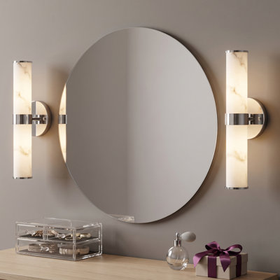 2 Pack 14'' H Modern Cylindrical Wall Sconces, Faux Marble LED Sconce with Chrome Metal Accents