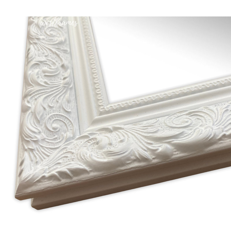 Bella French Ornate Embossed Framed Wall Mirror, 34.25" x 24.25", White