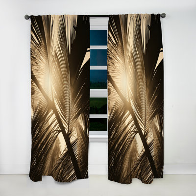 Feuilles de palmier Anguila Sépia sérénité - Rideau traditionnel en velours - obscurcissant - 1 panneau