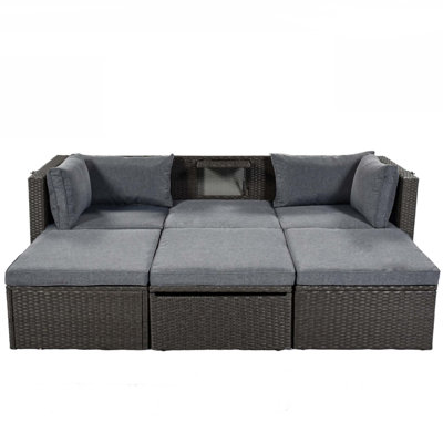 Outdoor Patio Rectangle Daybed with Retractable Canopy, Wicker Furniture Sectional Seating with Washable Cushions for Backyard and Porch