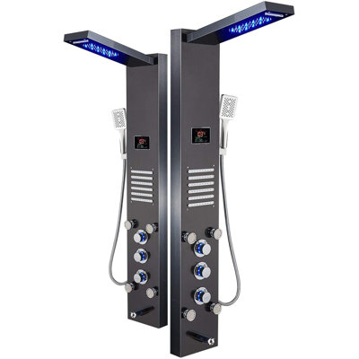 5-way Diverter Shower Tower Panel System with LED Rainfall Waterfall Shower Head, in Brushed Nickel