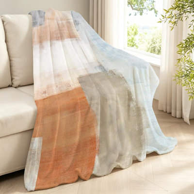 Beige Ultra Soft Flannel Fleece Throw Blanket,Brown and Grey Abstract Single-Sided Print