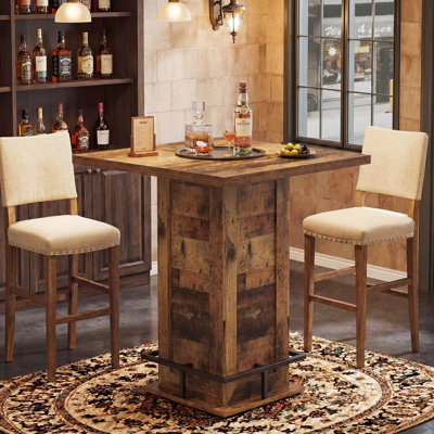 Table de bar à hauteur de bar de 39,4 po de hauteur, table de bistro carrée haute avec repose-pieds en métal