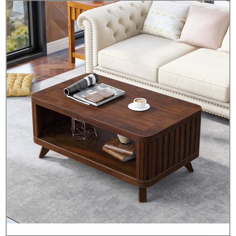 Table basse rectangulaire en bois pour le salon, table basse de 41,5 pouces avec pieds en bois massif, Espresso