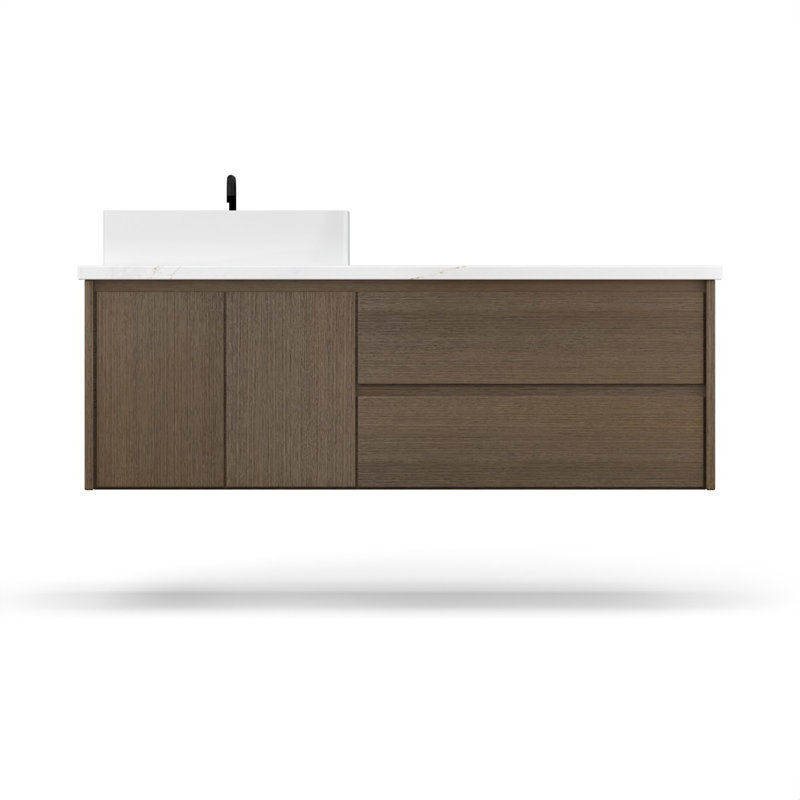 Gilded Single Left Bath Floating Vanity, Smoked Modern, 36"