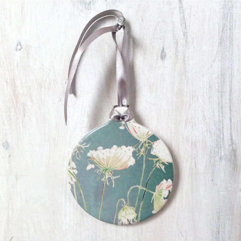 3.5'' Plants & Flowers Hanging Figurine Ornament, Teal/White/Green/Silver