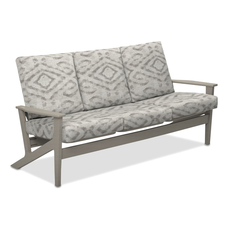 Chrisa 74.5'' Wide Patio Sofa with Cushions, Warm Gray, Serene Ash