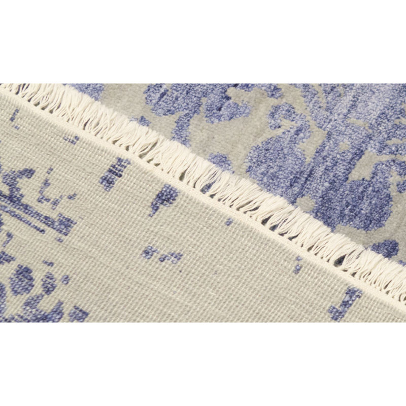 Tapis argent et bleu noué à la main de haute qualité