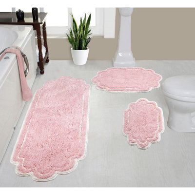 Dobrinka Cotton Bath Rug Set, Machine Washable, Quick Dry, Non-Slip, Absorbent - 3 Piece Set