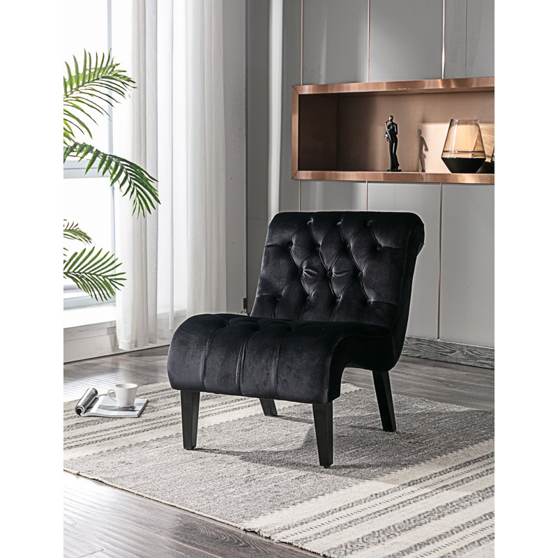 Chaise de salon en velours sans accoudoirs, Velours noir