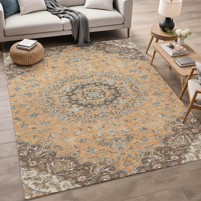 Tapis lavable à la machine intérieur / extérieur ACN2495, Cuivre, 10 pi x 14 pi