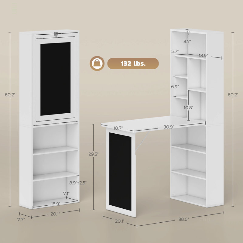 Bureau d'ordinateur pliable, bureau d'ordinateur mural, Blanc