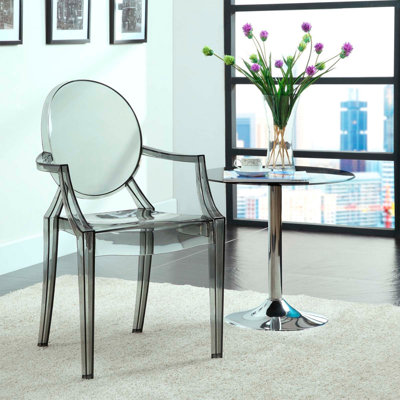 Chatfield Transparent Acrylic Dining Arm Chair – Stackable Round Back Accent & Banquet Seat for Kitchen and Dining Room