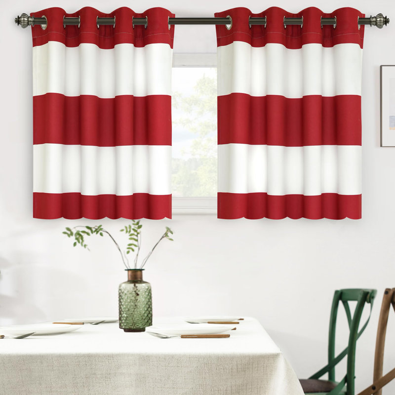 Eastcote Striped Room Darkening Grommet Curtains, Red/White, 52" W x 36" L