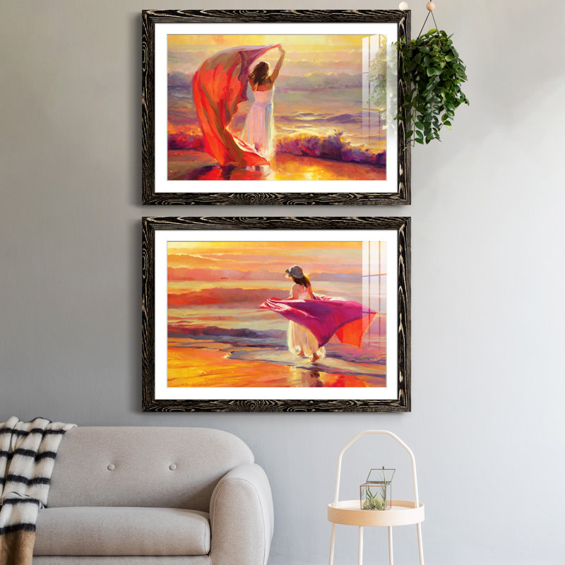 «Ocean Breeze», ensemble de 2 peintures sur papier encadrées, Papier encadré noir, H 31 po x l 44 po x P 1 po