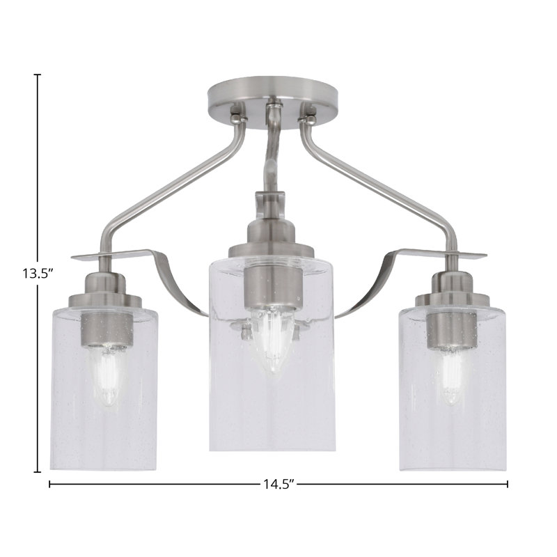Plafonnier semi-encastré 3 lumières Odyssey au fini nickel brossé avec verre transparent de 4 po