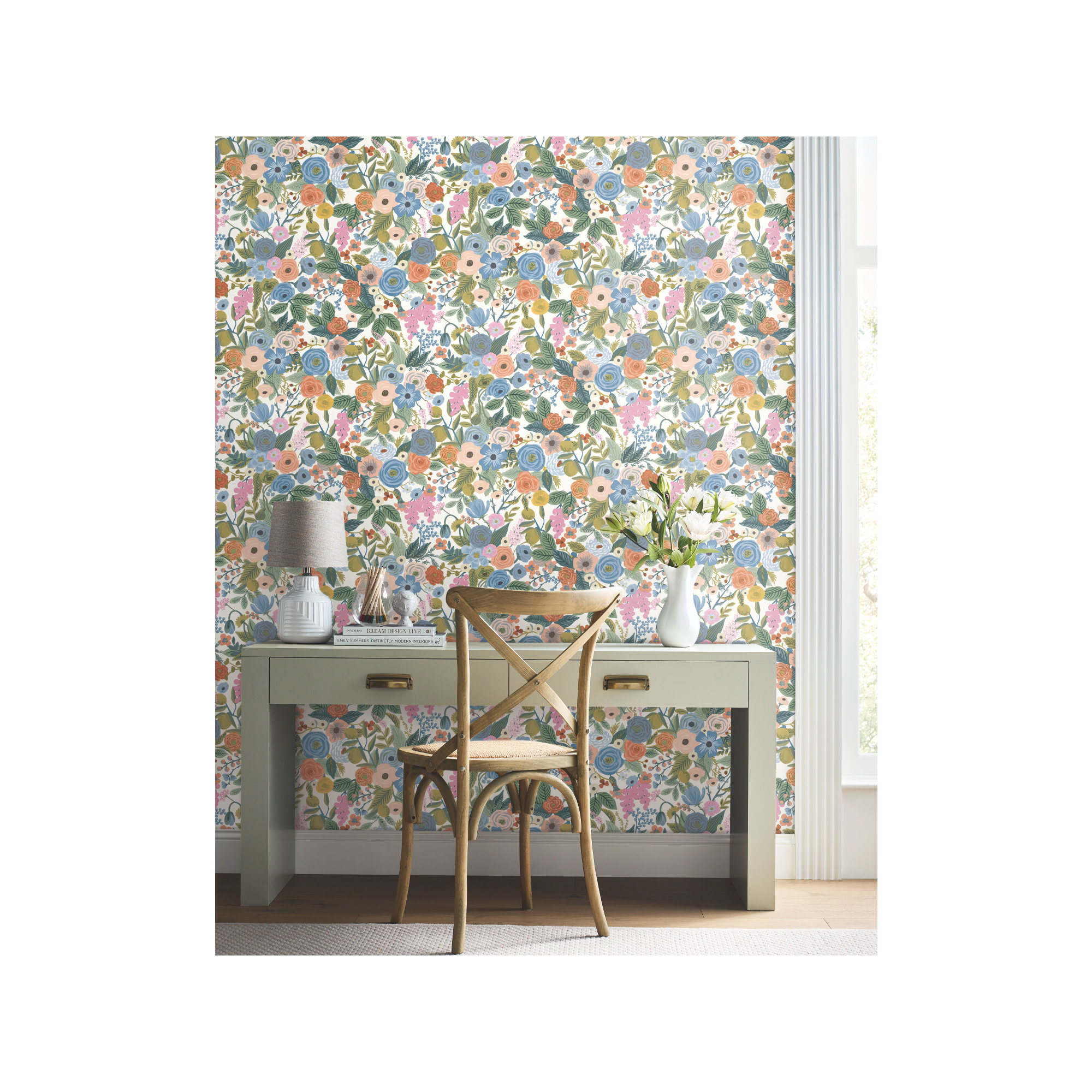 Garden Party 20' L x 27" W Peel and Stick Wallpaper Roll, Cobalt Multi