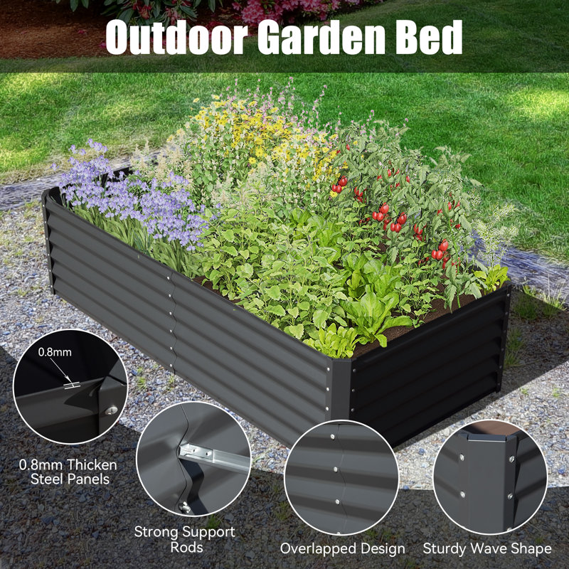 Sacia Metal Raised Garden Bed, Gray, 17.72" H x 70.87" W x 35.43" D