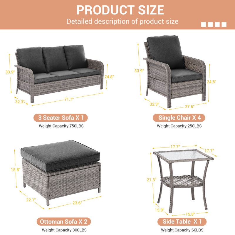 Ensemble de canapé de patio 6 pièces avec table, osier en rotin de polyéthylène pour terrasse, terrasse et cour, 4