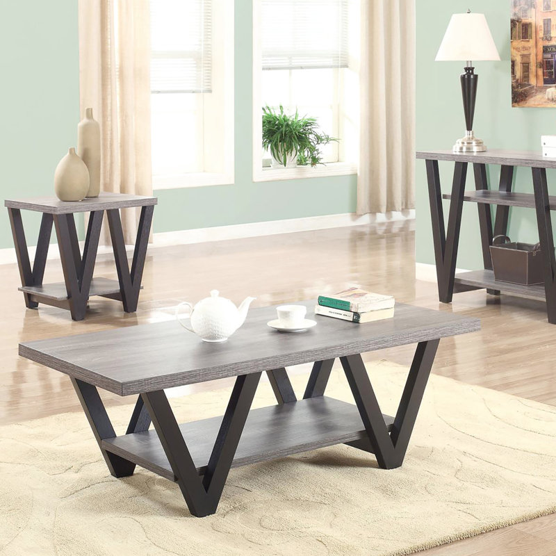 Elegant Console Table In Grey And Black With Functional Shelves Rectangular Shelf