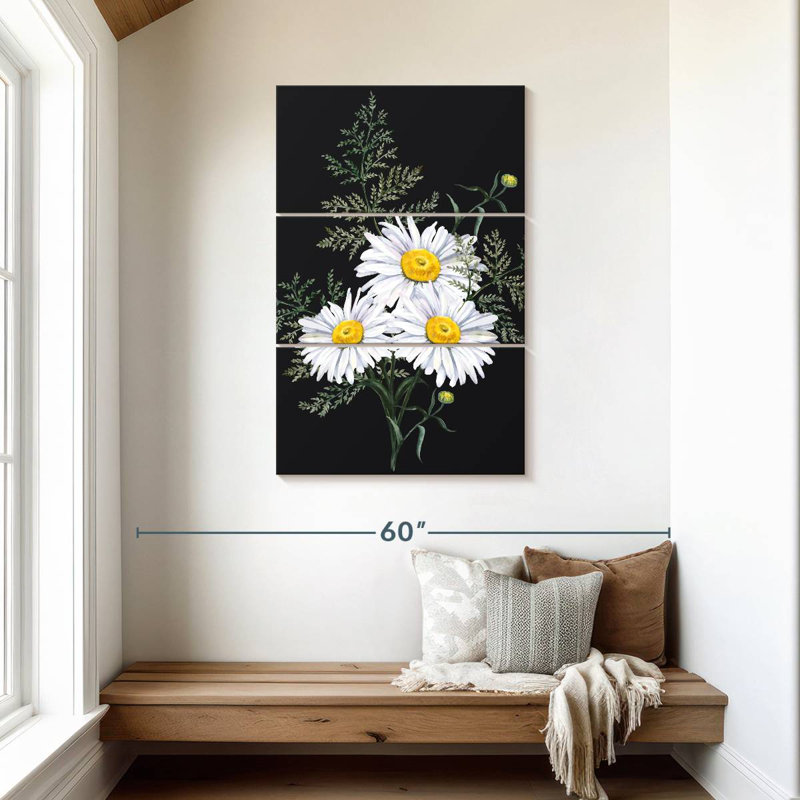 Harnek Daisy Bouquet sur fond noir, H 45 po x l 28 po