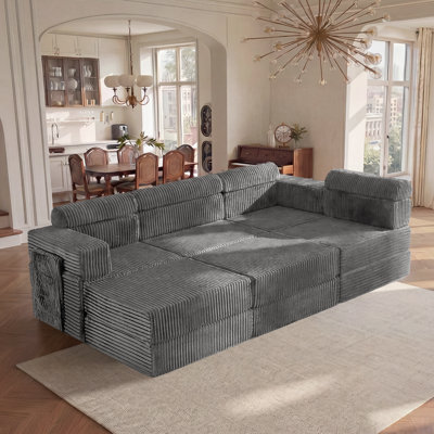 Canapé de compression modulaire rembourré en velours côtelé sans dossier 141,6 po Sisler