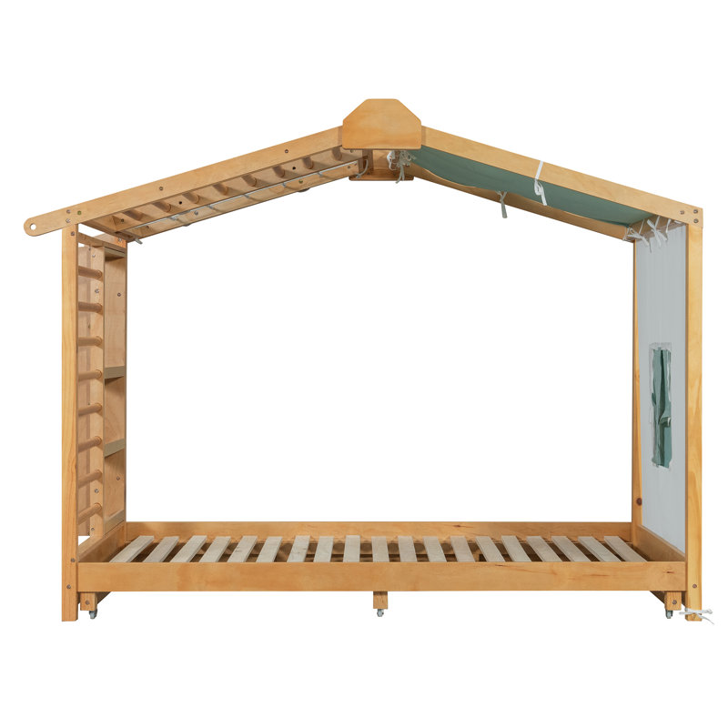 Lits avec rangement, lit cabane simple en bois avec lit gigogne pour petites chambres, Tanné