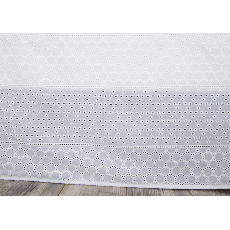 White Cotton Eyelet Lace Twin Bed Skirt with Split Corners