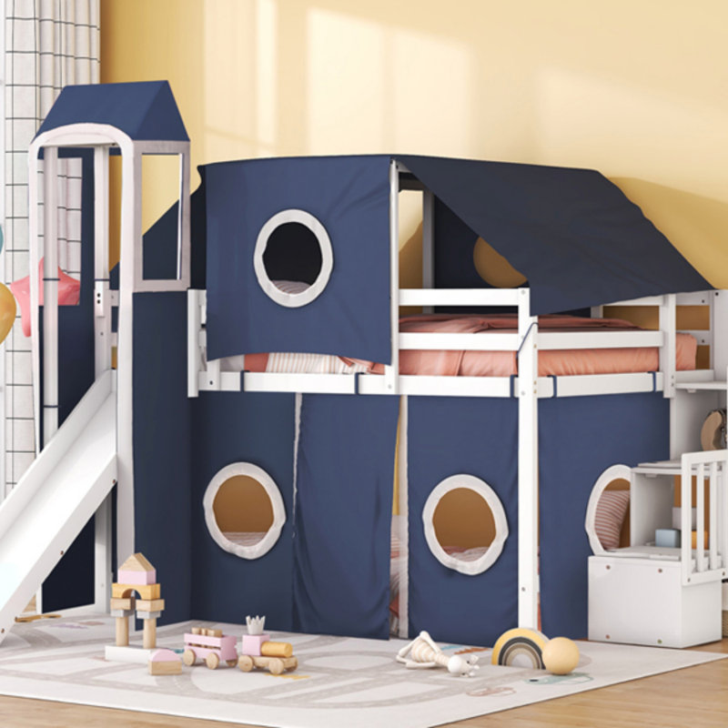 Lit mezzanine double avec tente et tour, Lit double