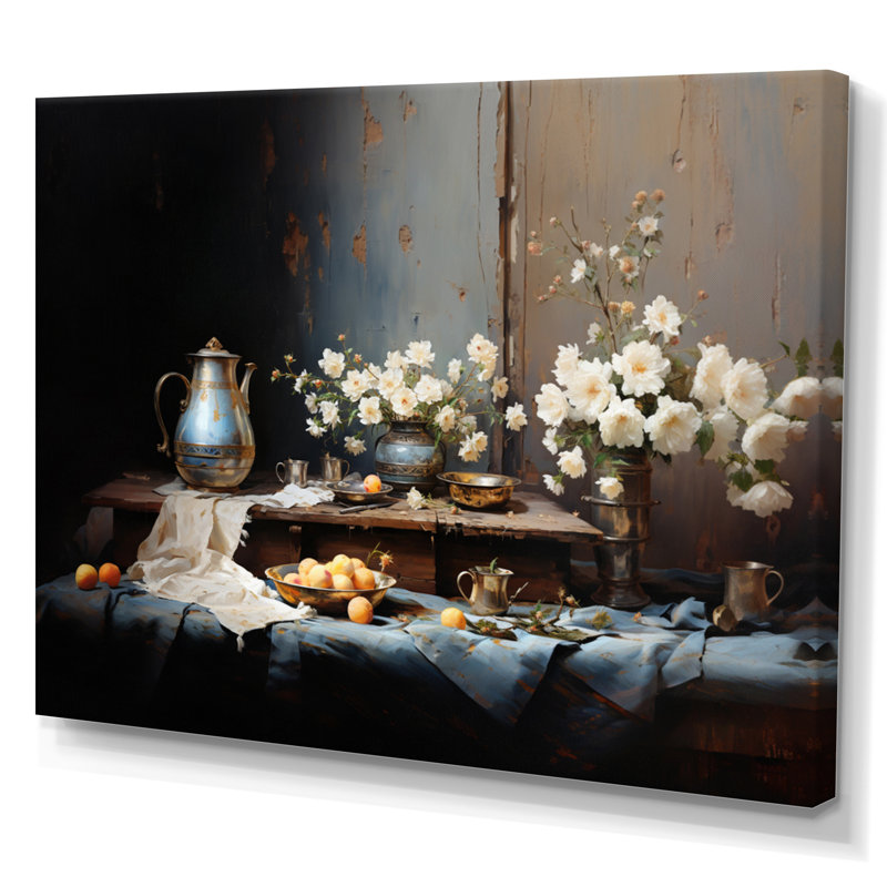 Nature morte florale sérénité III, Toile tendue, H 16 po x l 32 po x P 1 po