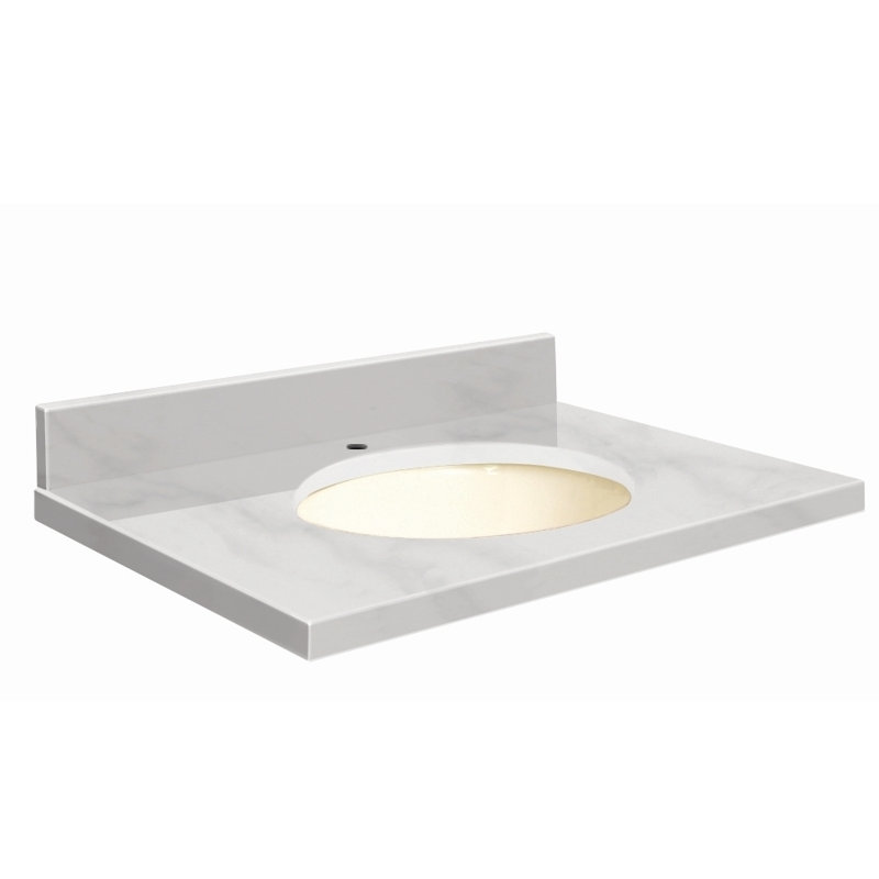 Dessus de salle de bain simple 37 po meuble-lavabo, Marbre de Carrare blanc, Biscuit, Simple