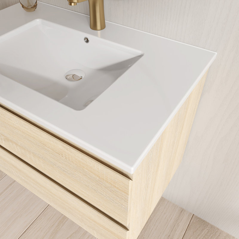 Meuble-lavabo mural simple 30 po avec lavabo en céramique blanche