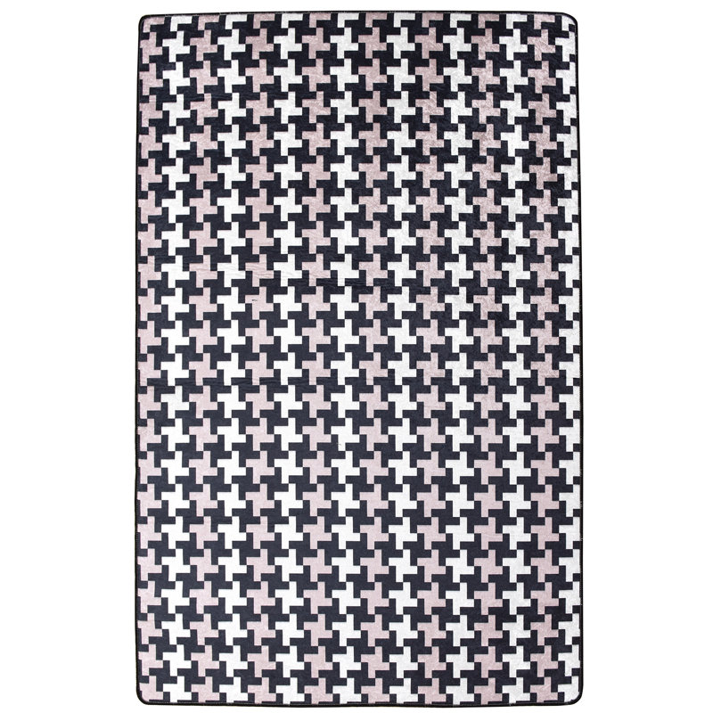 Stylish Hall Carpet (31.5 x 59.1 inches), Black, Pink & White | 100% Polyester, Total Thickness: 0.4 inches | Antibacterial, Non-Slip Underside, Machine Washable | Perfect for Entryways & Living Rooms