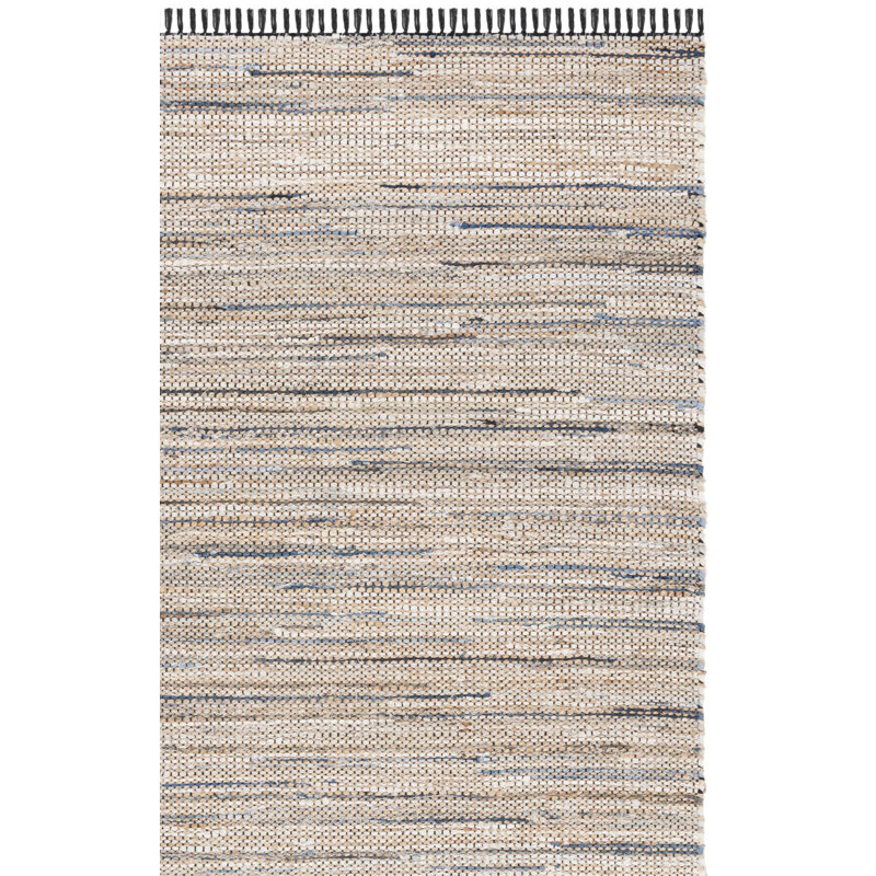 Tapis bleu / beige en denim / jute / coton tissé à la main Cape Cod 153, Tapis de couloir 2 pi 3 po x 8 pi