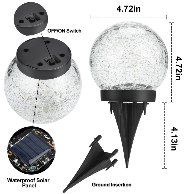 Éclairage solaire d'extérieur en verre craquelé Huckstadt, Jaune, H 4,72 po x l 4,72 po x P 4,72 po