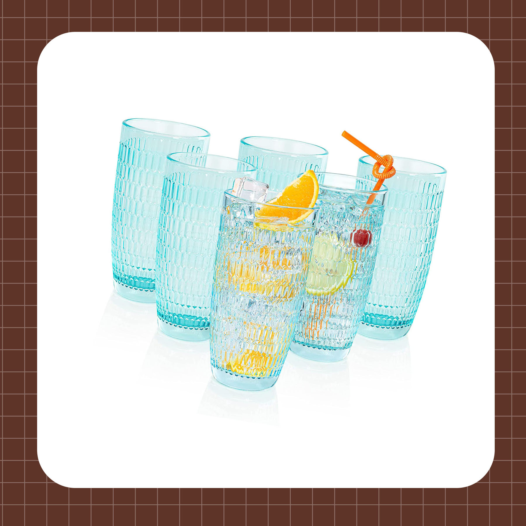 European Hand Cut Crystal Highball Tumbler Glass - Set/6 - Frosted