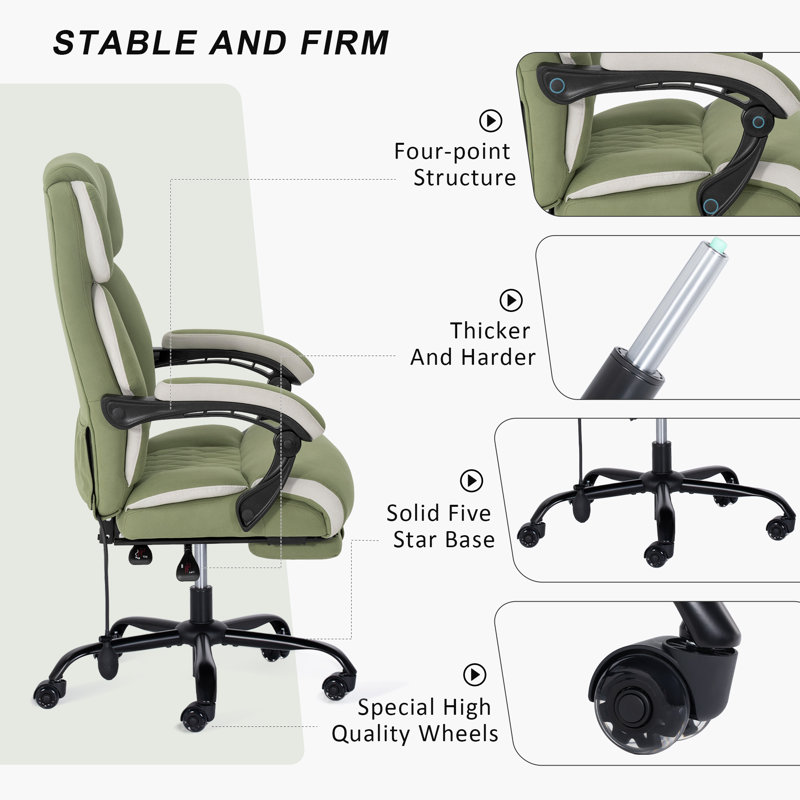 Ergonomic Office Chair,Executive Computer Chair With  Footrest Green Fabric