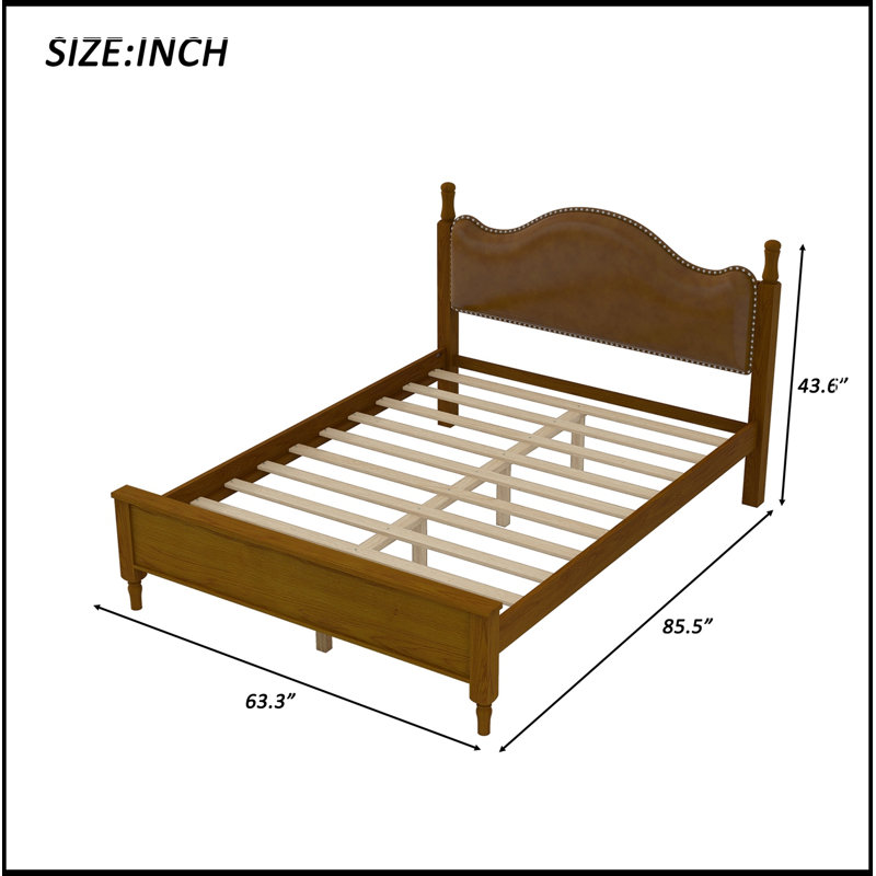 Grand lit plateforme Geib avec tête de lit tapissier, Brun