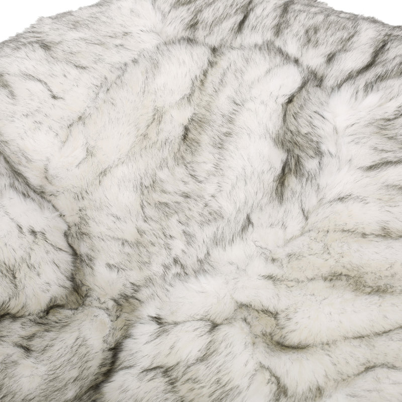 Faux Fur Bean Bag Chair, 42" H x 54" W x 54" D, White/Gray Faux Fur
