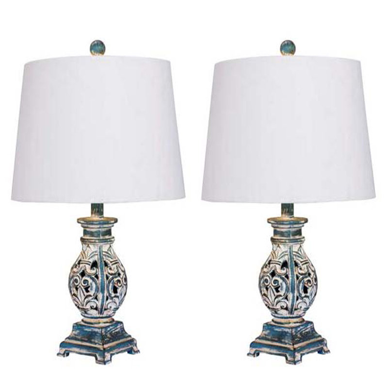 Ensemble de lampe de table 22" Brutus, Bleu antique, Blanc