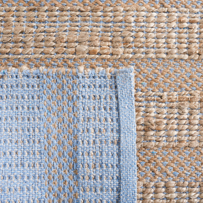 Ifeoluwapo Natural Fiber Flat Weave Jute/Cotton Geometric Rug in Light Blue/Natural, Rectangle 5' x 8'